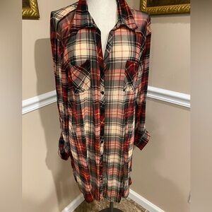 Coverup Shirt long sleeve button down sheer plaid 3X